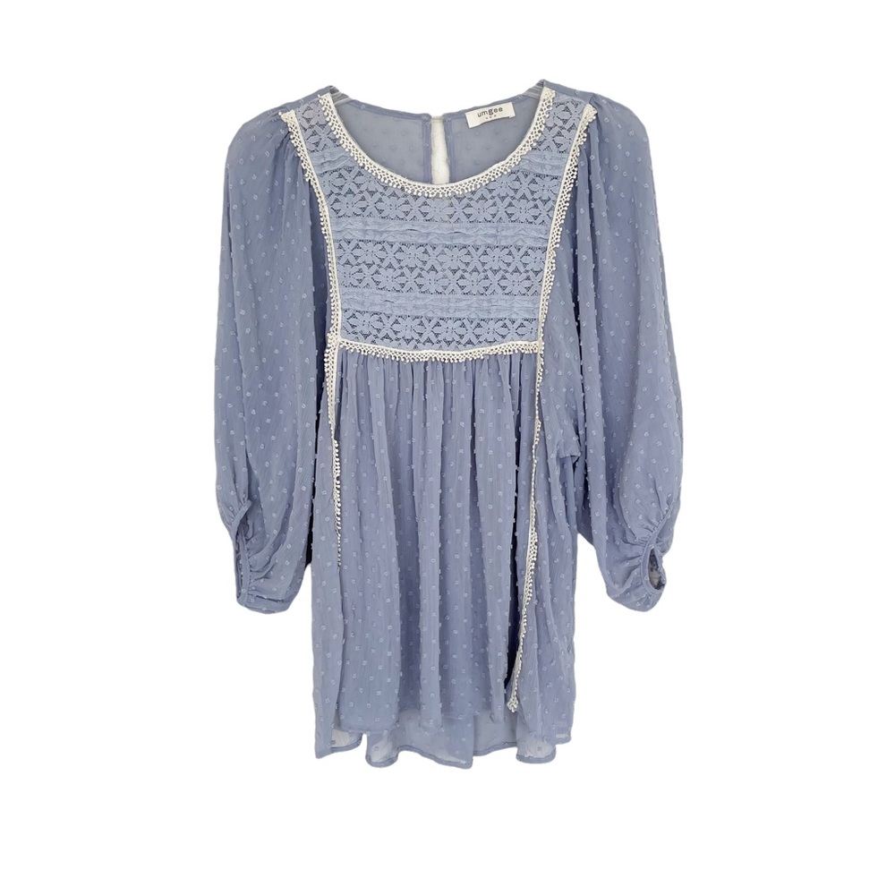 Umgee Sheer Puff Long Sleeve Top Boho Cottagecore Lace women’s Medium